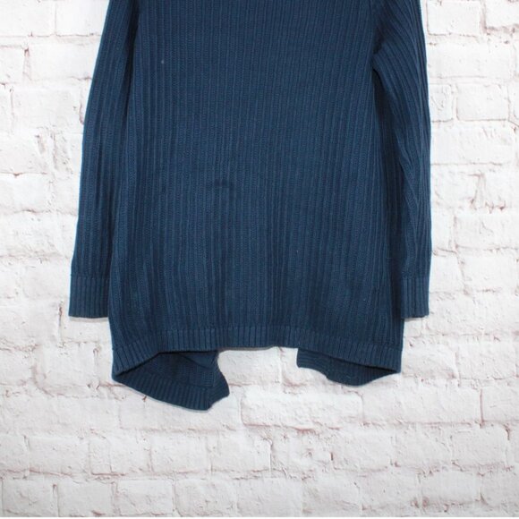 LL Bean Womens Navy Blue Open Front Ribbed Cardigan Sweater Size M Shaker Stitch - Picture 5 of 9